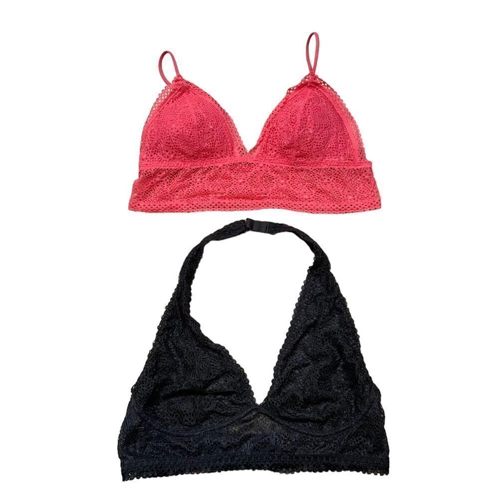 Lot of two Victoria’s Secret‎ Lace Bralettes Black and Pink Both Medium